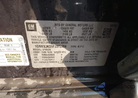 2015 Chevrolet Traverse Ltz из США, поврежденный, VIN 1GNKVJKD9FJ373984